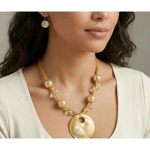 Gold-Tone Round Shell Pendant Necklace - Women Jewelry